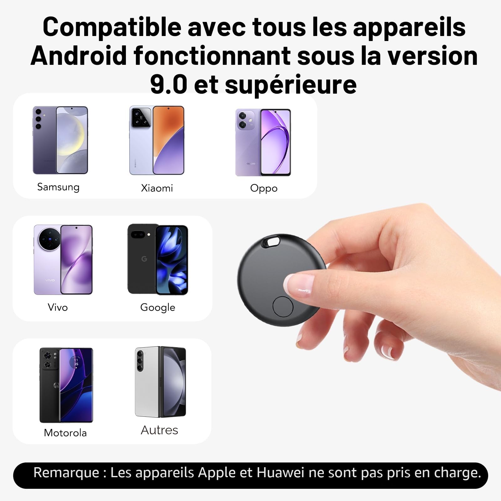 Android Smart Tag, Traceur GPS Lot de 2, Localisateur D’Objets Bluetooth Fonctionne avec l’app Google Localiser (Uniquement Android), Batterie Remplaçable, IP67 Imperméable, Voiture/Les clés/Valises