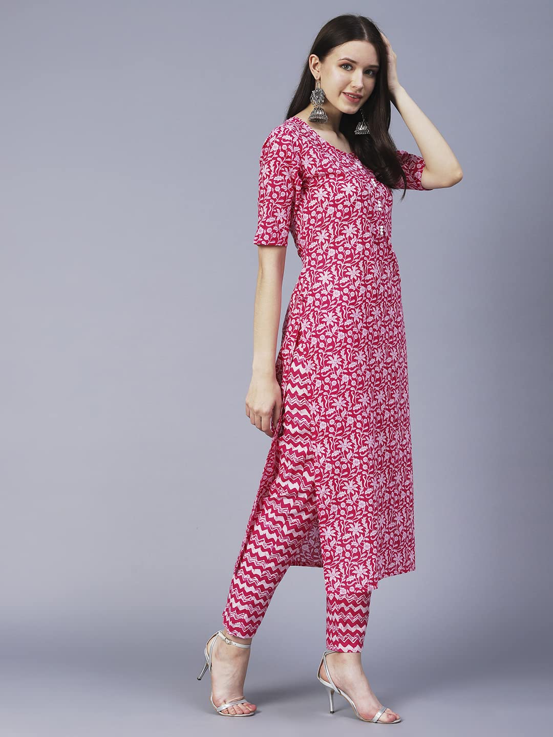 ANNI DESIGNER Kurta avec pantalon en coton mélangé pour femme