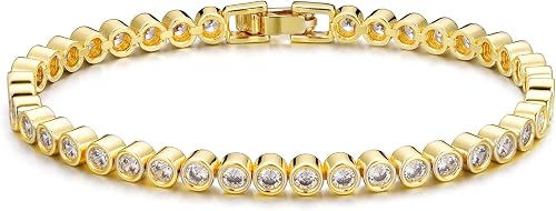 TINGN Bracelet de tennis en argent et or pour femme - Pla…