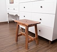 Vista 7 de BEEFURNI Taburete de madera de acacia rectangular, pequeño banco con asiento, taburete de 18 pulgadas, banco de tocador de madera para baño, soporte