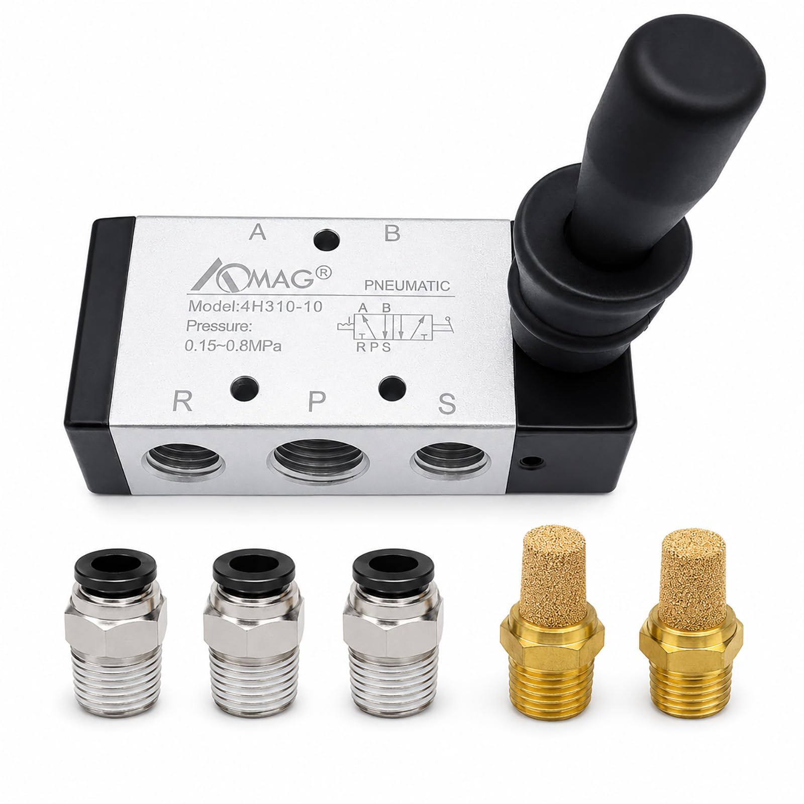 AOMAG Pneumatic 3/8" PT 5 Way 2 Postion Air Hand Lever Operated Valve Pneumatic Solenoid Valve Manual Control Push-Pull 4H310-10