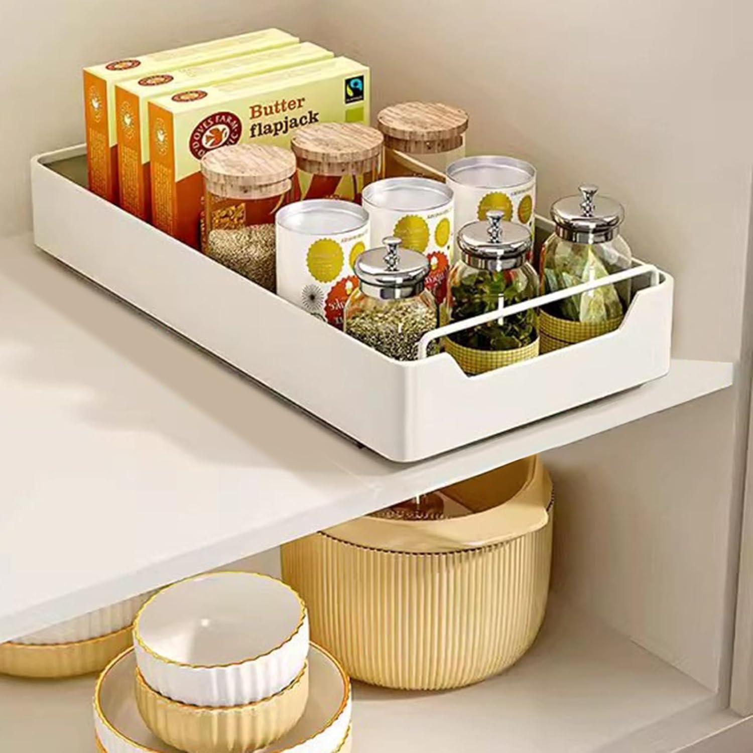Cajón deslizante de cocina, extensible, telescópico, para almacenamiento en armario de cocina, sin perforar ni clavar, organizador extraíble (20 cm de