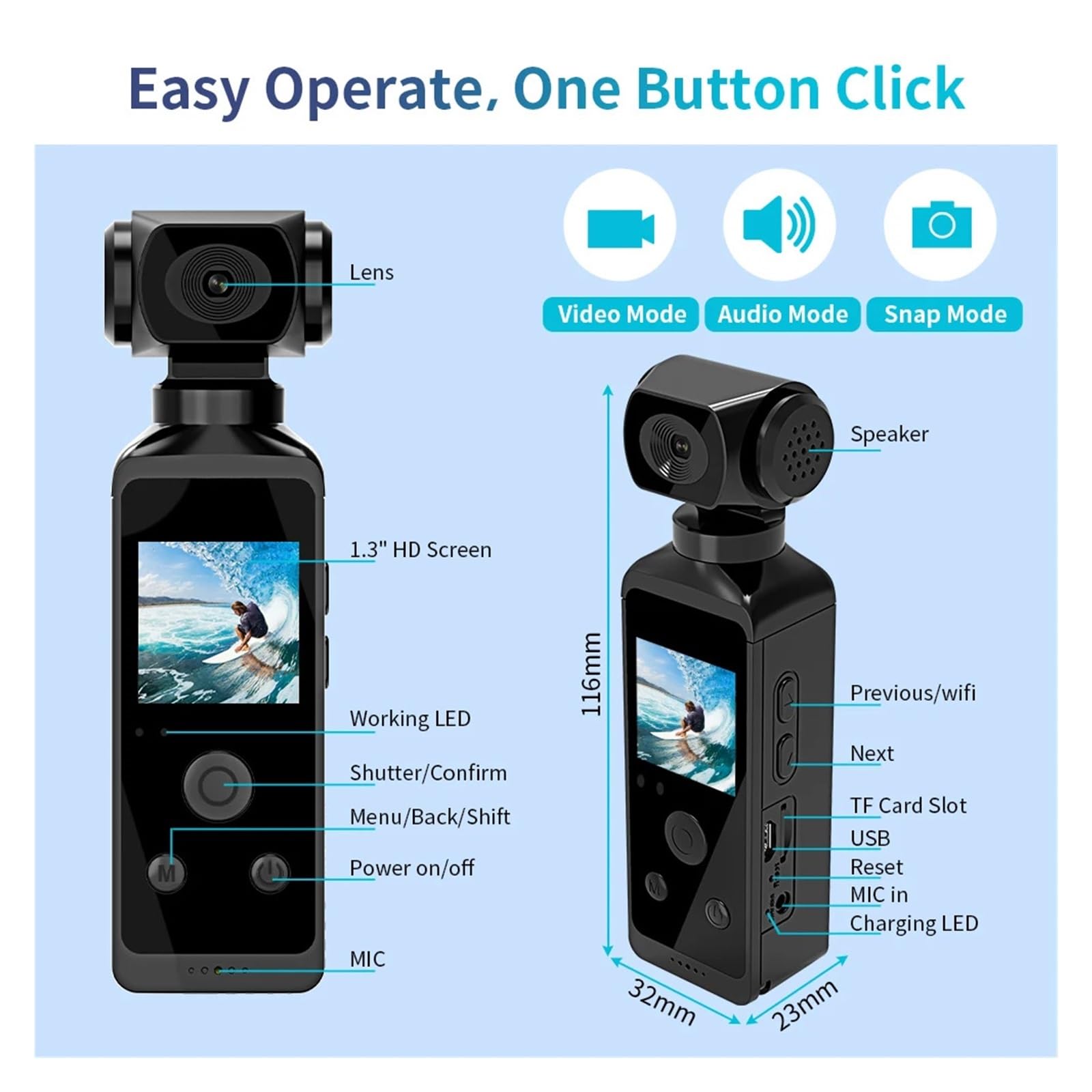 Mini telecamera sportiva WiFi 4K HD tascabile, ruotabile a 270°, con custodia impermeabile for registratore for conducente di bicicletta da viaggio nel casco