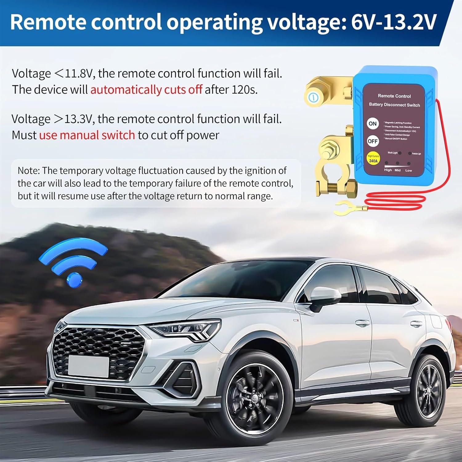 Car Switch Remote Battery Disconnect Switch 12V 240A Kill Switch Automatic Power Shut Off Switch Remote Control Switch for Auto Car Replacement