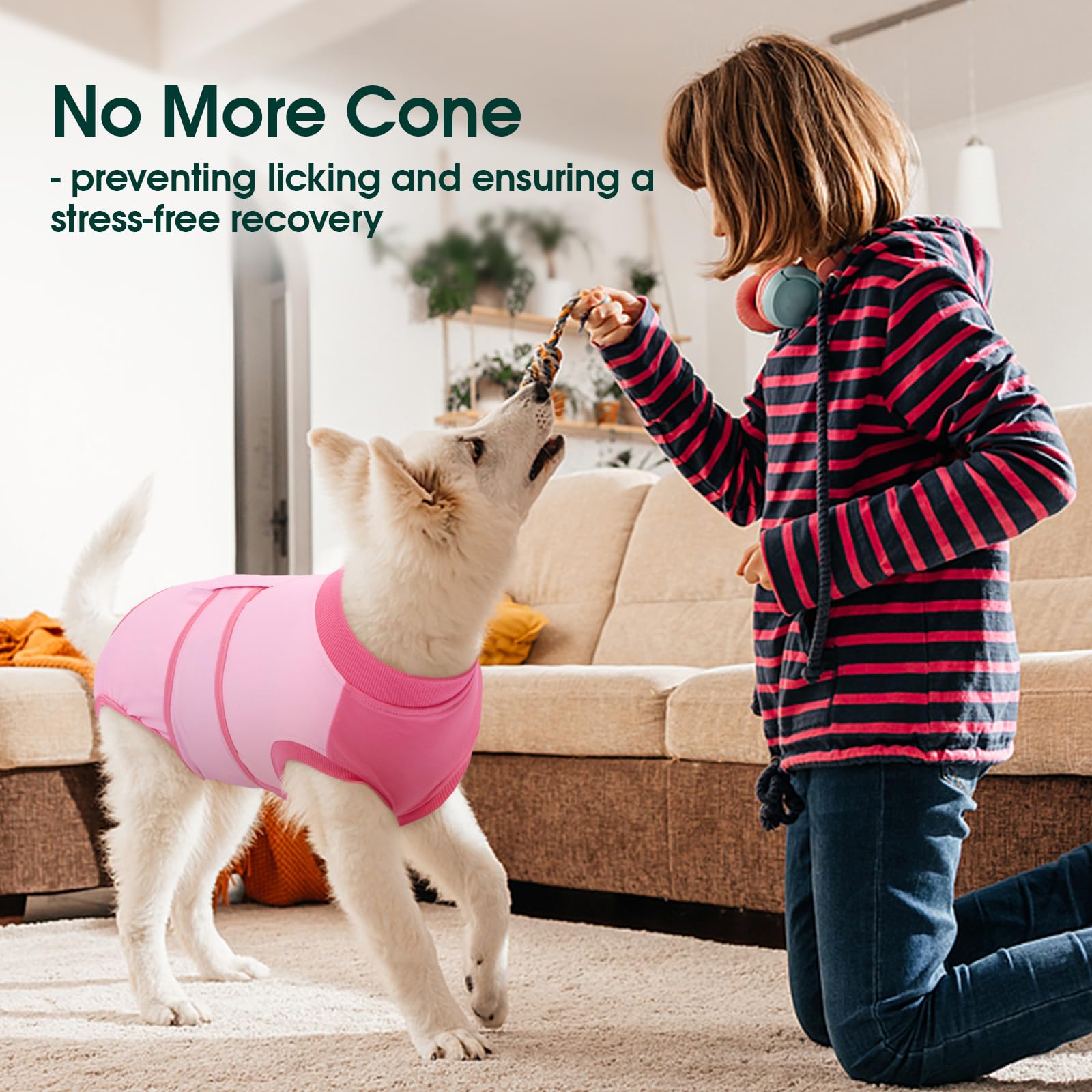 Kuoser Dog Recovery Suit M, Post Surgery Suit for Female & Male Dogs, Adjustable Surgical Onesie with Open Belly Design - Image 4