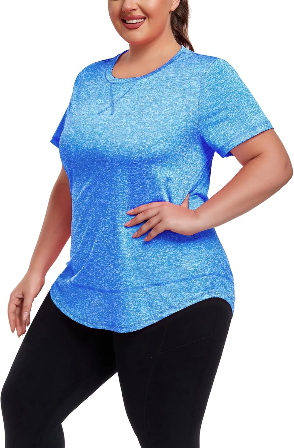 Women's Plus Size Workout Tops Short Sleeve Loose fit Shirts Athletic Gym Yoga Clothing - Image 2