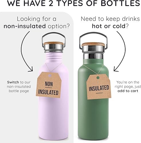 Miniatura 6 de Bambaw Botella de agua aislada de 32 onzas, botella de agua de acero inoxidable verde, botella de agua grande de acero inoxidable, botella de agua