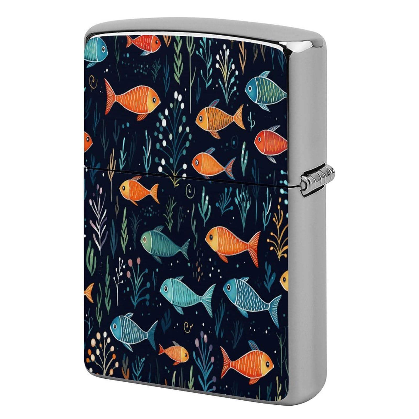 Btcowzrv Style Small Fish Pattern Metal Lighter Case Sleeve Cover Holder
