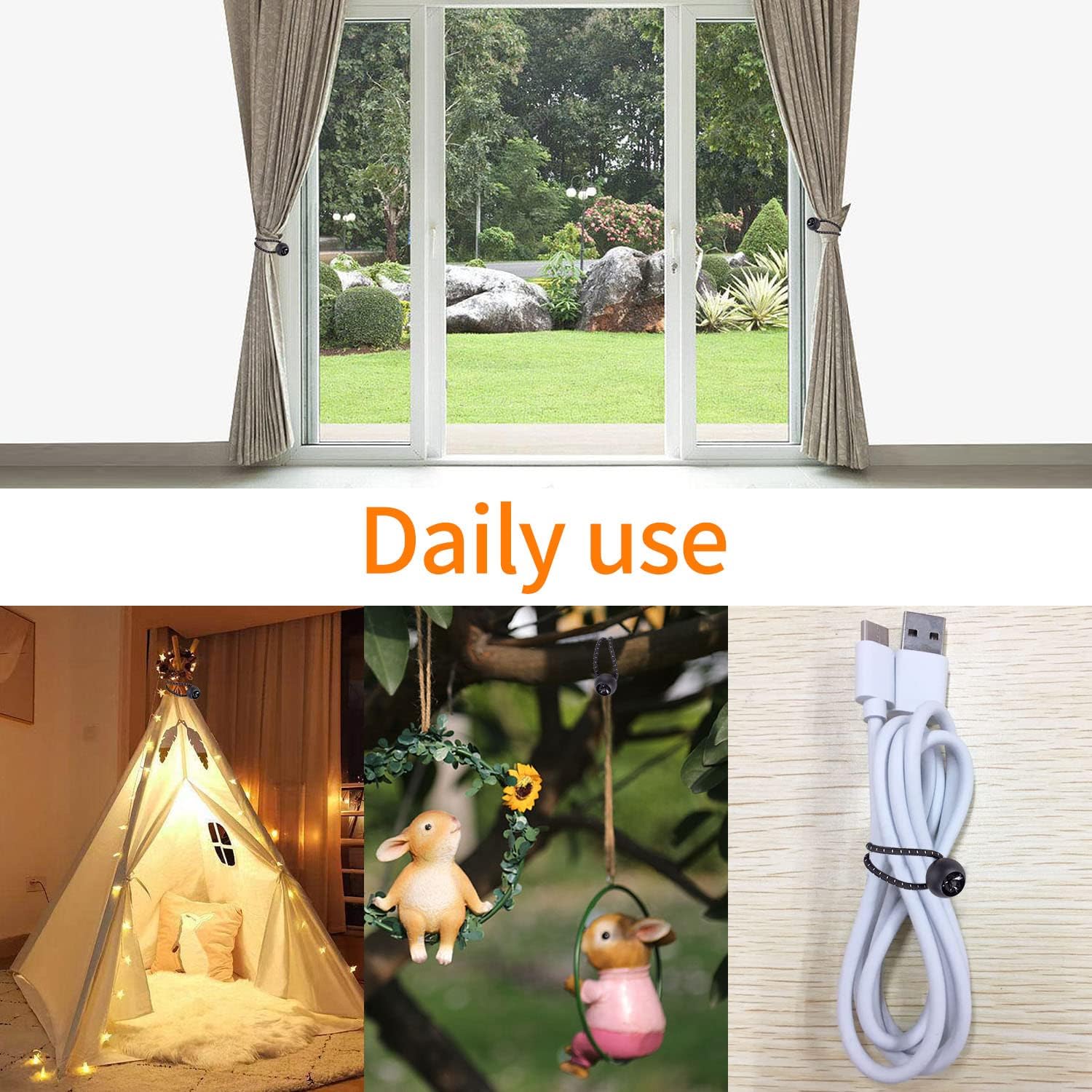 Ball Bungee Cords 6 Inch, 50 PCS Heavy Duty Black Bungie Cord Balls Canopy Tarp Tie Cords for Camping, Shelter,Cargo,Projector Screen,Tent Poles with UV Resistant