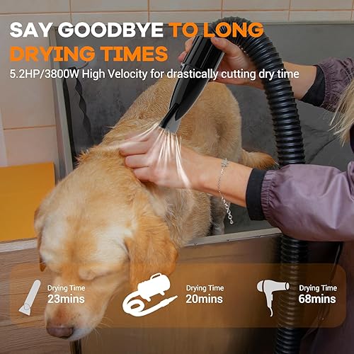 Miniatura 3 de IKARE Secador de pelo para perros, 4.8 HP3600 W de alta velocidad con control de velocidad y temperatura ajustable, diseño de bajo ruido, secadora