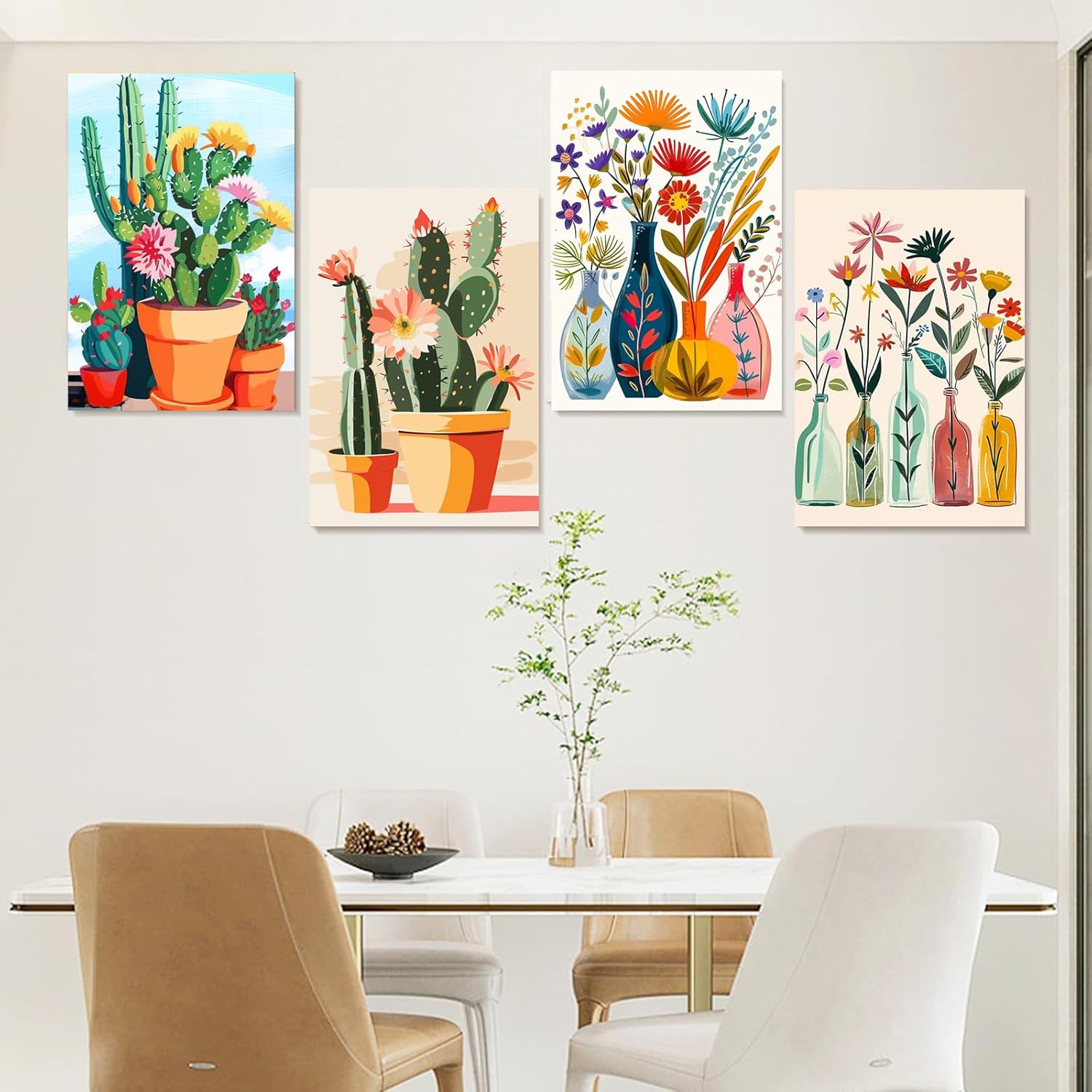 Jethami 4 Pack Paint by Numbers Kit for Adults, Cactus Flowers DIY Art Kits for Beginners, 8x12 in Framed Canvas for Relaxation