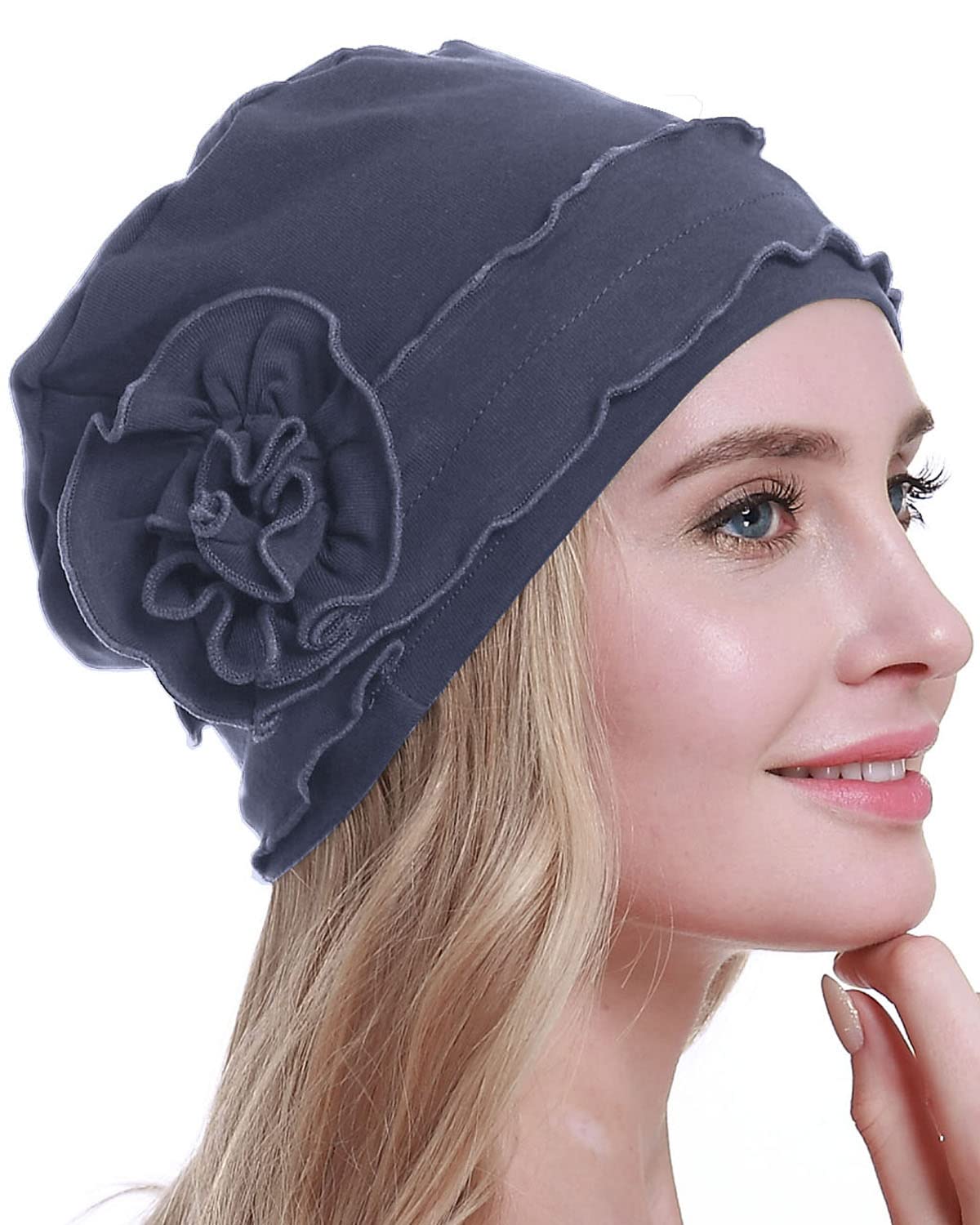osvyo Chemo Headwear Turban Cap for Women - Cancer Beanie Hair Loss Sealed Packaging Blue Grey