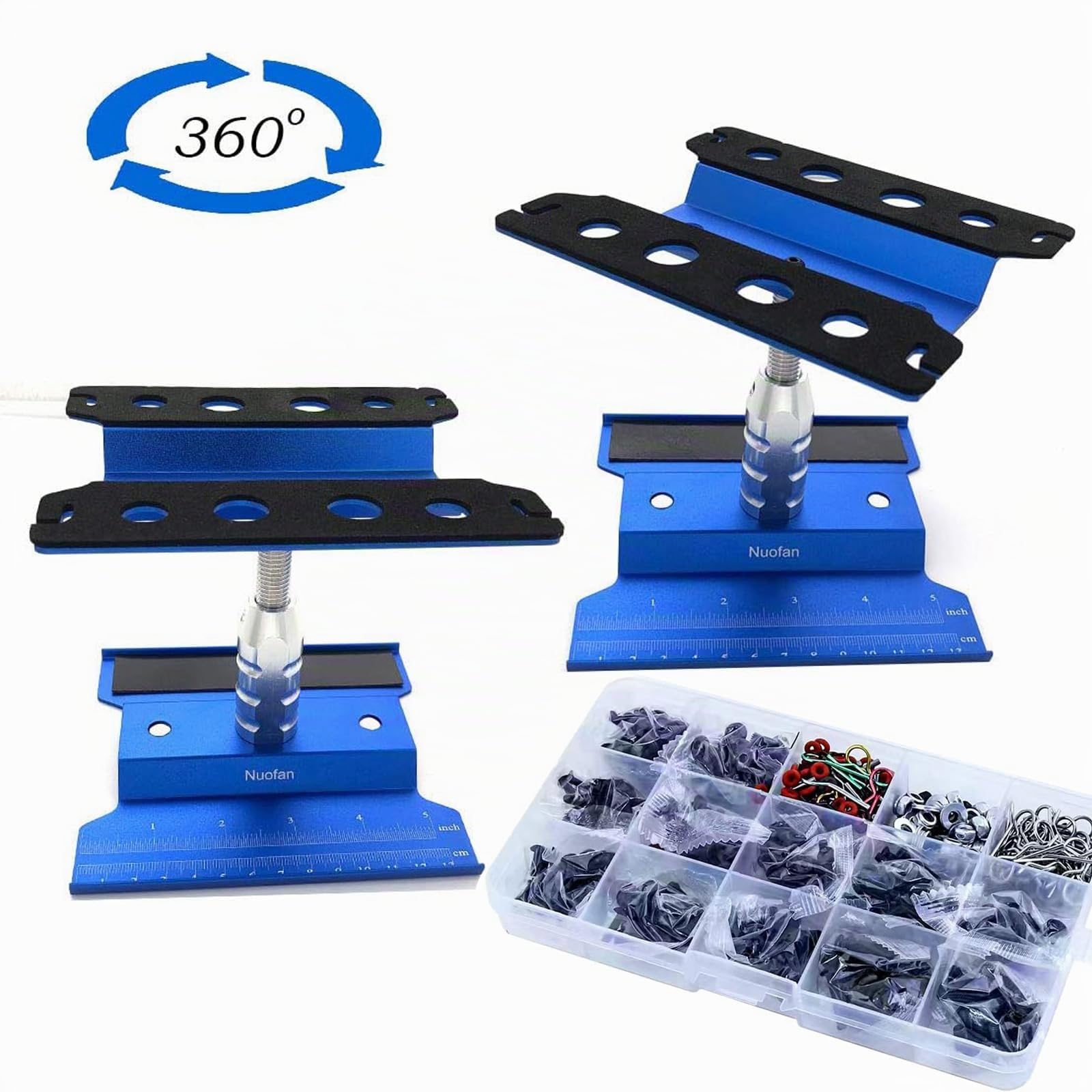 Ensemble d'outils de réparation de voiture télécommandée en aluminium avec rotation à 360 degrés et 610 vis RC pour 1/8 1/10 1/12 1/16 1/18 RC Car Truck Scale Crawler (support de travail RC + kit de