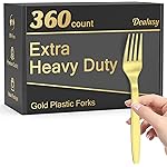 Dealusy 360 Count Extra Heavy Duty Gold Plastic Forks Disposable, BPA-Free, Heat Resistant, Solid and Durable Disposable Forks Bulk, Premium Plastic Forks heavy duty for Party Supply