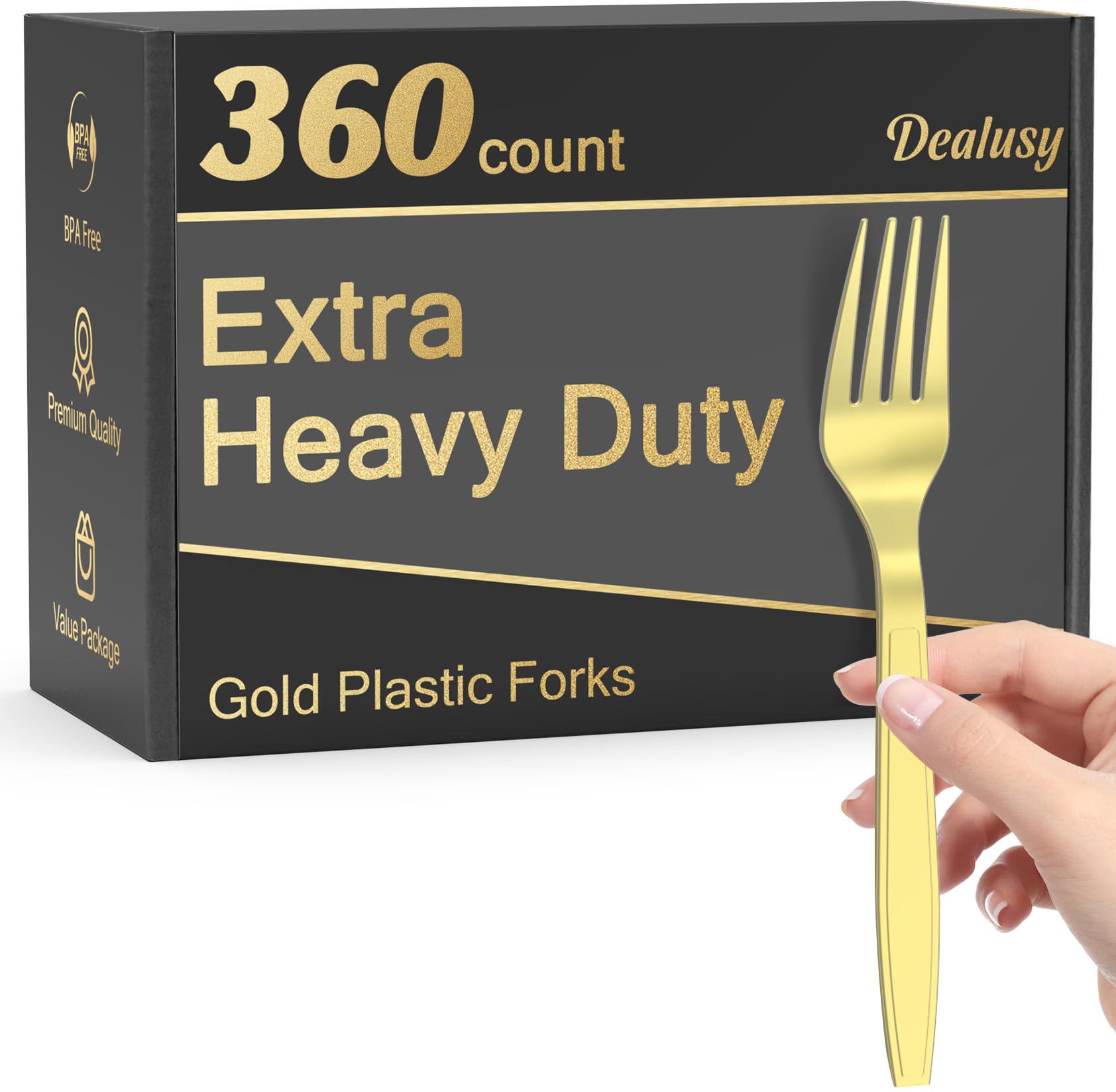 Dealusy 360 Count Extra Heavy Duty Gold Plastic Forks Disposable