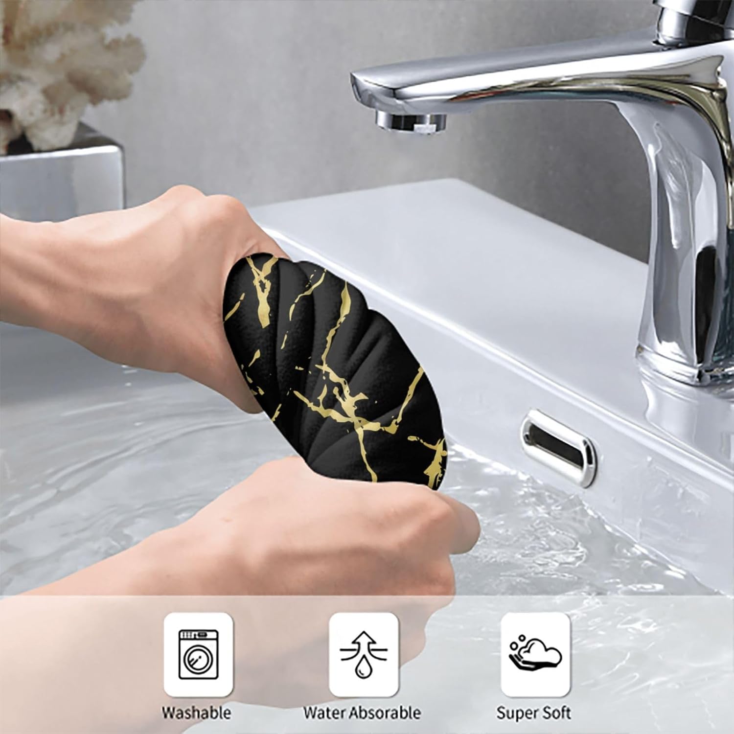 Gold Marble Hand Towels Set of 2 Soft Towel Face Towel Bathroom Kitchen Tea Dish Towels 27.5x16in