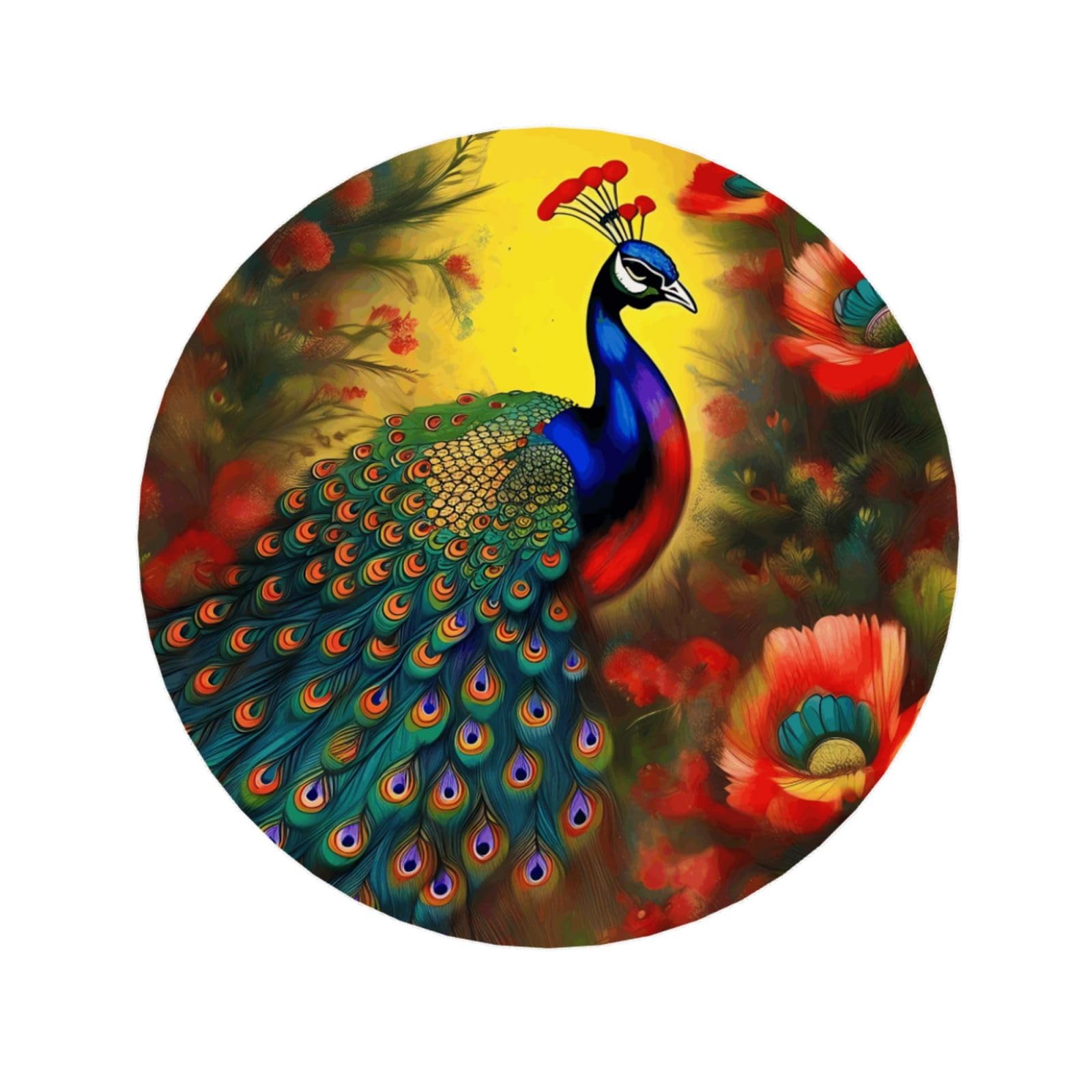 Round Peacock Flowers Pattern Magnets 2.2 in - Acrylicï¼Œ Strong & Non Scratch for Fridge,Locker,Office & Kitchen Deco