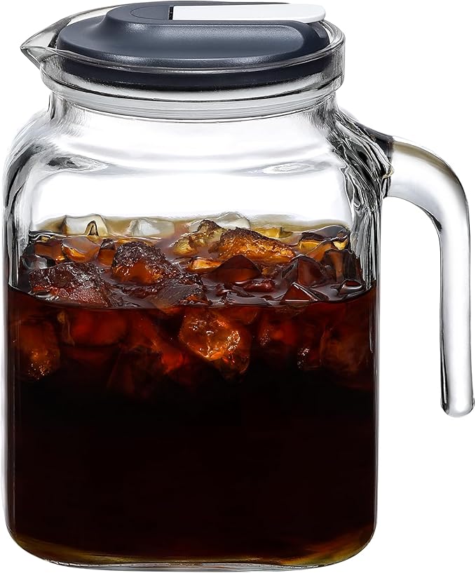 AOZITA 2L Modern, Minimalist Glass Pitcher with Lid and Spout, Leakproof, Clear