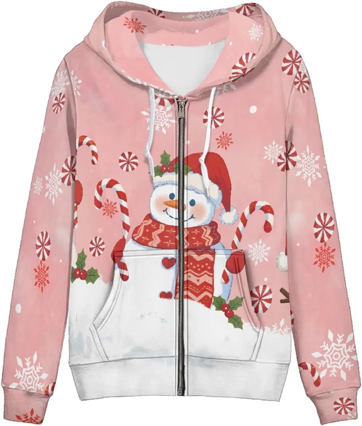 Forchrinse Christmas Zip Up Hoodies for Women Oversized Long Sleeve Sweatshirt Casual Drawstring Hooded Jackets with Pocket