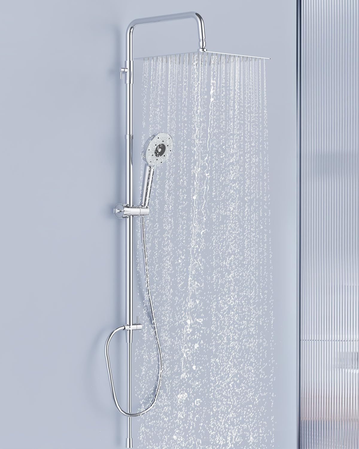 YEAUPE PRO Juego de ducha con filtro – 10 pulgadas acero inoxidable ducha lluvia y ducha de mano cromada blanca 2 filtros de repuesto, manguera de PVC de 1,6 m, soporte de altura ajustable, sistema