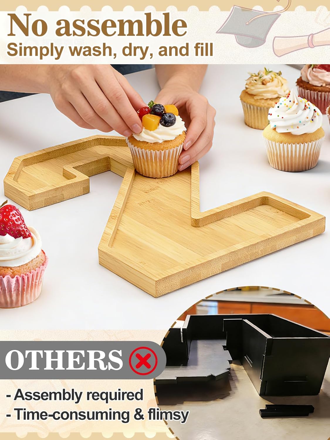 MADHOLLY Bamboo 2026 Graduation Numbers Charcuterie Fillable Board - 12"x8" Each Reusable Food Serving Trays, Grad Party Table Decor Platters for Cupcakes, Snacks, Cookies, Fruit, Set of 4