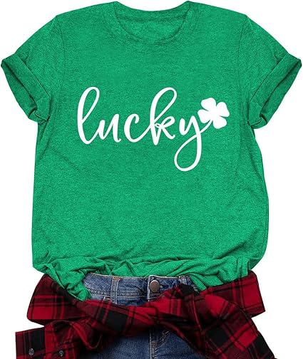 Women's St. Patrick s Day Shirt Green Shamrock Luck Graphic Tee
