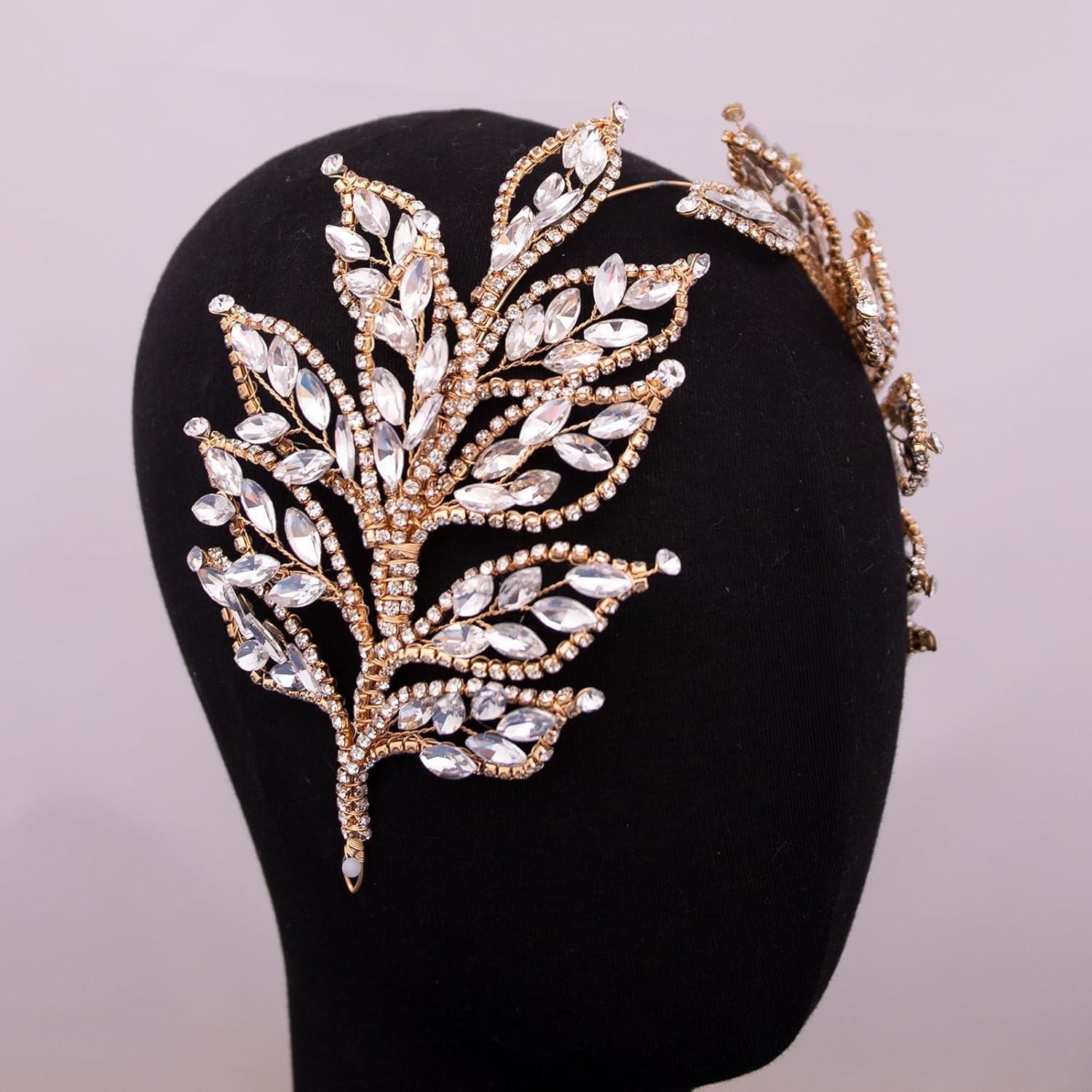 Bridal Headband for Wedding Rhinestone Bride Hair Pieces,Crystal Lengthen Wedding Hair Accessories for Bride Bridesmaid (Golden, 1)