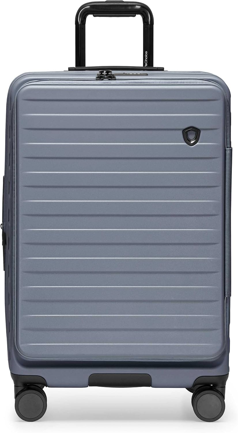 Traveler's Choice Novia Top Opening Expandable Polycarbonate Luggage with Spinner Wheels, Slate Blue, 25-Inch Medium