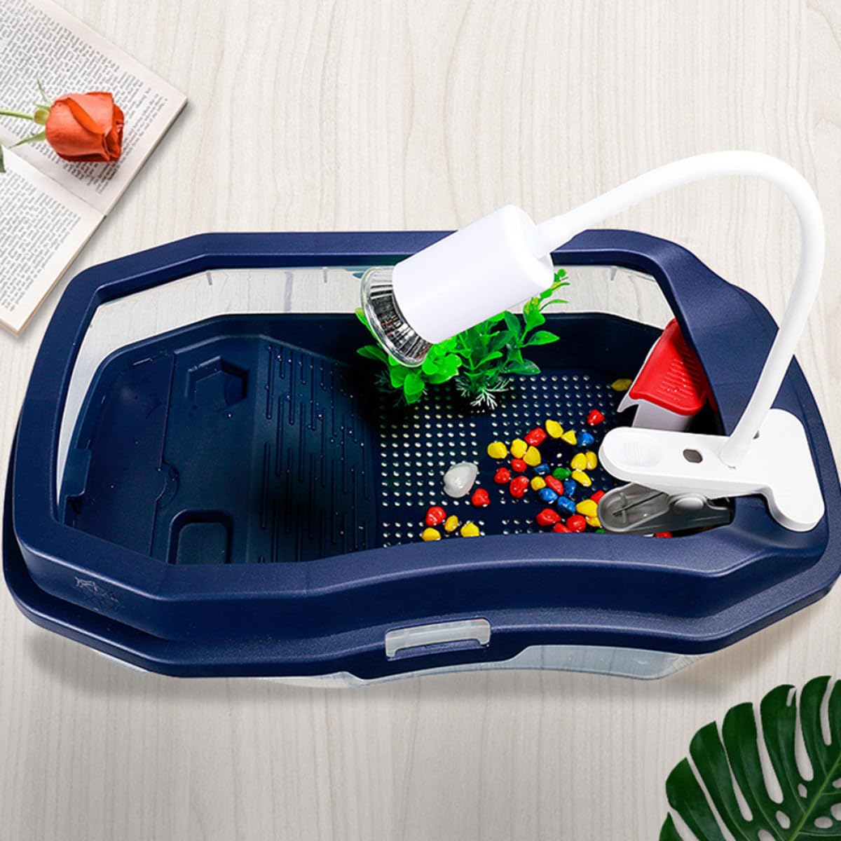 VILLCASE per Tartarughe per Prendere Sole in Plastica Blu Doppia Struttura Resistente agli Urti e Facile da Pulire, per Riposo e Alimentazione