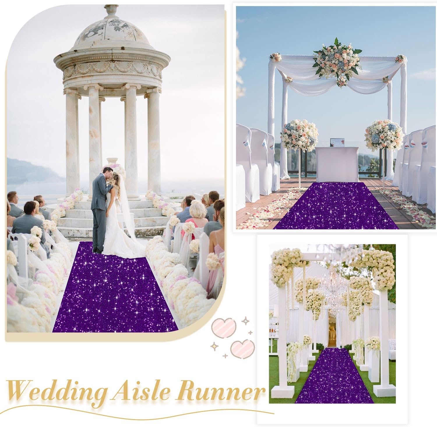 Purple Aisle Runner Rug Sequin Wedding Aisle Runners for Indoors 4FTx15FT Glitter Hallway Carpet Runner for Party Bridal Runner for Aisle Indoor Outdoor Wedding Runway Carpet for Grass