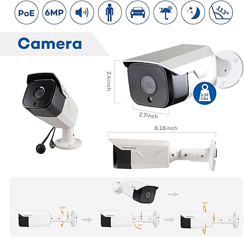 Miniatura 5 de ONWOTE Sistema de cámara de seguridad de 32 canales PoE, Detección de vehículos humanos AI, 32CH 4K 8MP NVR, Interruptor PoE de 32 puertos, 24