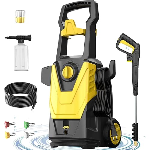 Electric Pressure Washer, 4800PSI Max 3.0GPM Power Washer Electric Powered with 20FT Hose, 35FT Power Cord, 4 Nozzles Foam Cannon High Pressure Washer for Car Patio Garden Fences(Yellow)