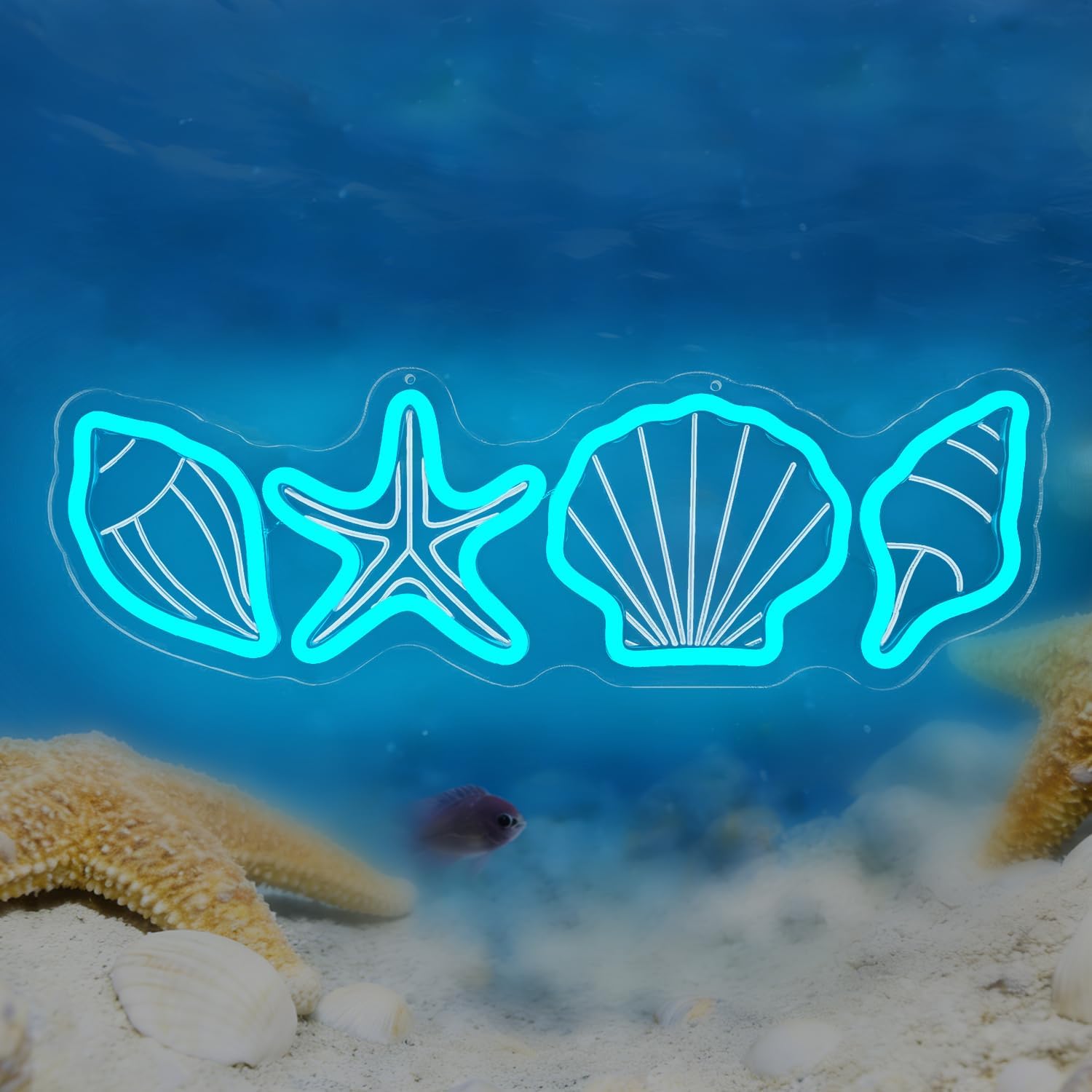 Coastal Neon Sign Dimmable Beach Neon Light for Wall Decor Seashells and Starfish Light Up Sign Led Ocean Themed Decor for Bedroom