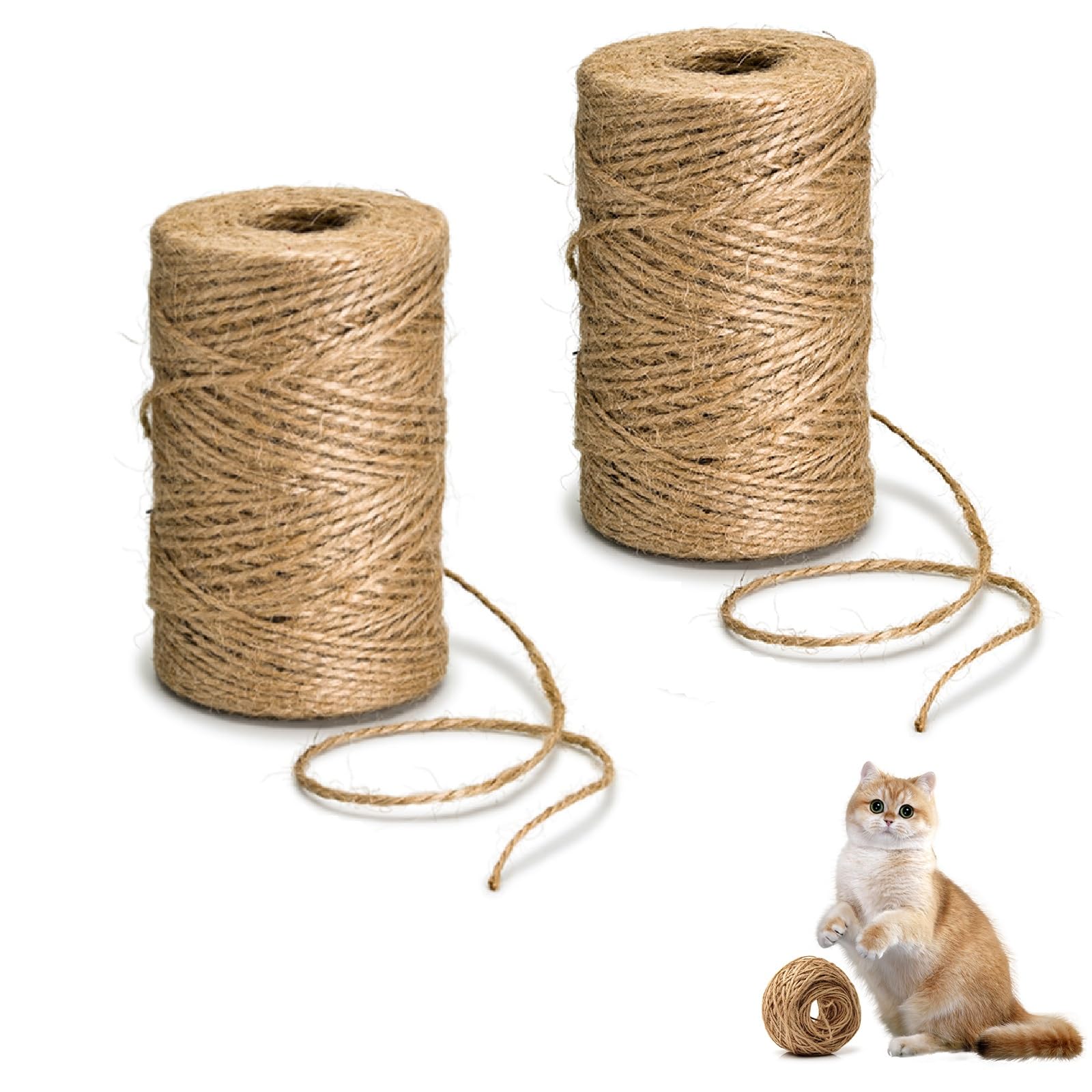 seimeinoki サイザルロープ 2点セット 麻ロープ 麻縄 爪研ぎ 太さ3mm 麻紐 天然繊維 麻ひも 爪とぎ 猫 スクラッチャー 猫タワー キャットウォーク キャットクライミングフレーム キャットタワー 修理 補修用 園芸 手作り 手芸 アウトドア DIY 荷造りロープ（200m）