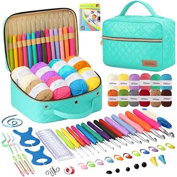 KNITISS Crochet Kits for Beginners All-Inclusive Crochet Kit for Adults with Ergonomic Crochet Hooks in 14 Sizes 12 Crochet Yarn Balls and Crochet Bag