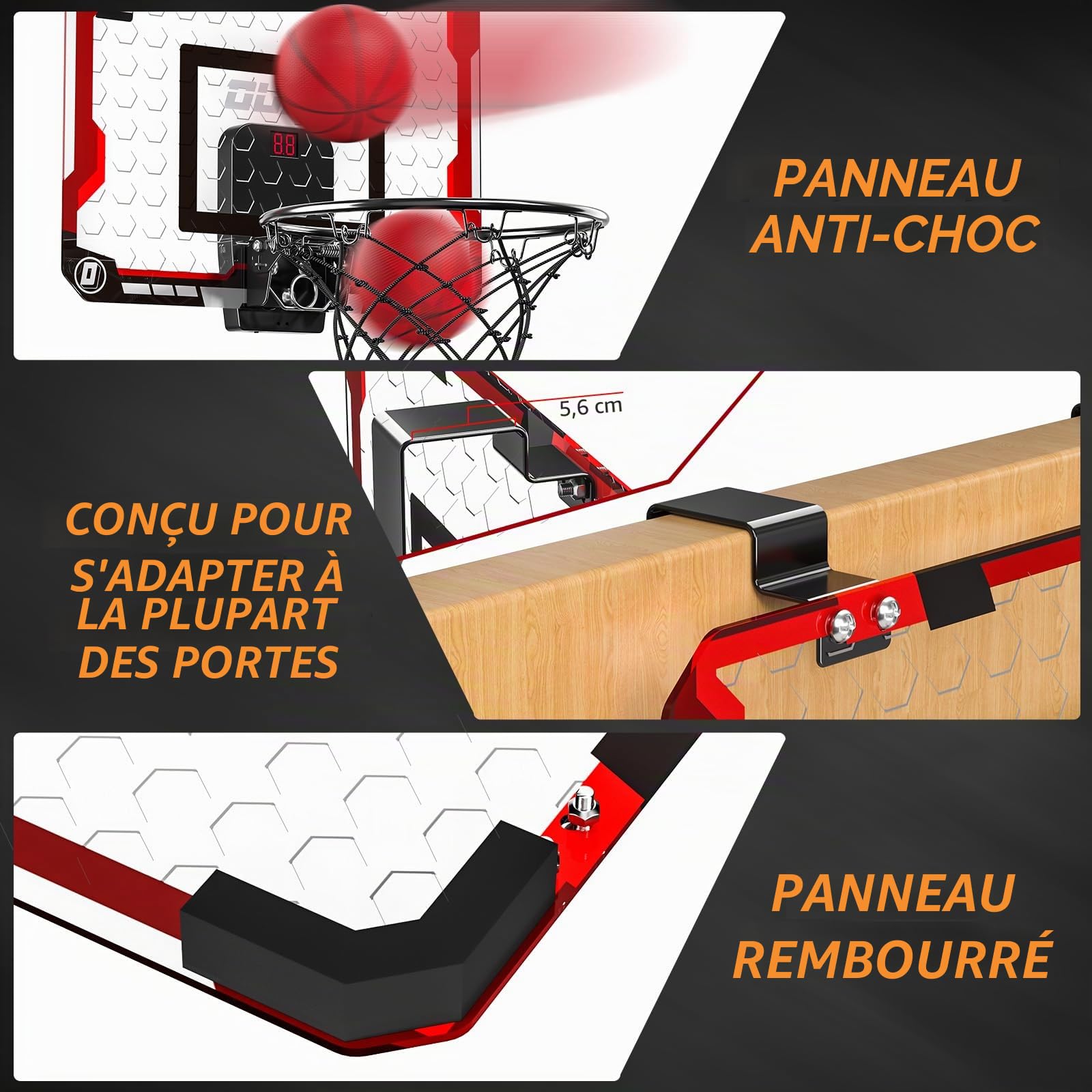 TEMI Panier de basket-ball d'intérieur avec 4 balles, panier de basket-ball pour enfants et adultes, jouets de basket-ball pour garçons et filles, âge 3, 4, 5, 6, 7, 8, 9, 10, 11, 12