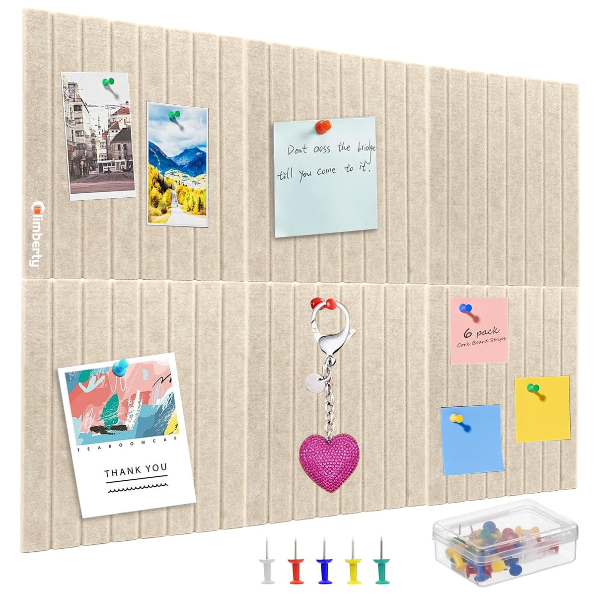 Climberty® 6-Piece Felt Board Bulletin Board,30x30cm Self-Adhesive Wall Panel,with 50 Pushpins Felt Message for Notes Photos and Schedules (Beige)