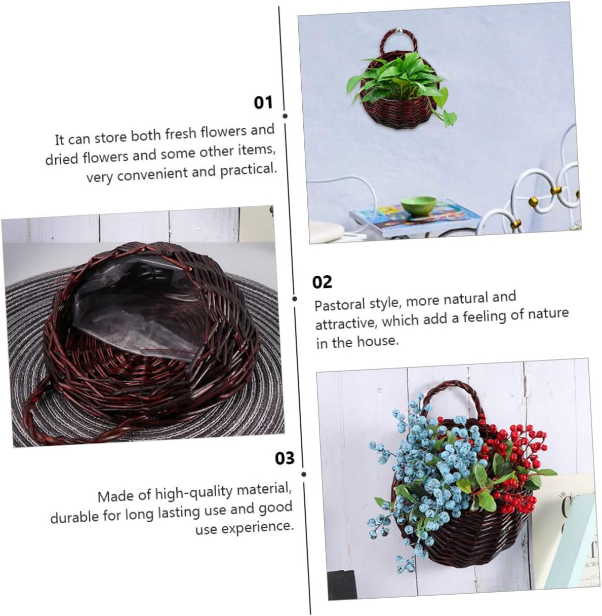 2pcs Woven Rattan Flower Baskets Outdoor Hanging Plant Basket Decor Wall Hanging