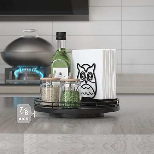 Miniatura 4 de Organizador de mesa giratoria Lazy Susan de madera de roble de 9 pulgadas, Lazy Susan para gabinete, mesa de comedor, despensa, bandeja giratoria de