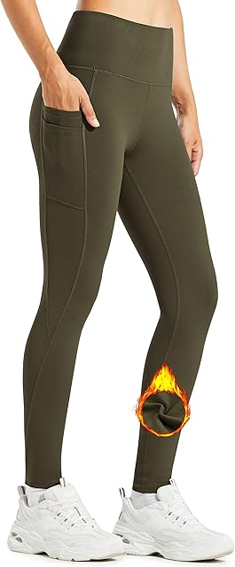 Libin Thermo Leggins Damskie Fleece Joga Spodnie z kieszeniami Zimowe Długie Spodnie Sportowe Wodoodporne Sport Leggins Bielizna Termiczna