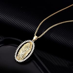 Amazon.com: 18K Gold Plated Virgin Mary Necklace - Virgen De