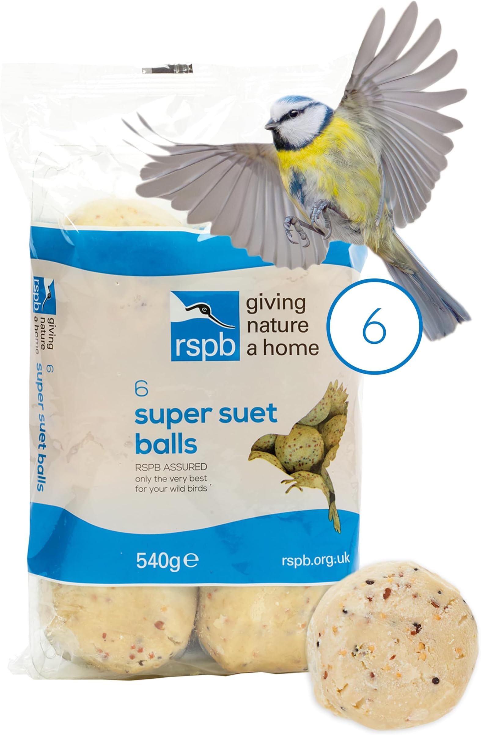RSPB - Fat Balls, Bird Food for Outside Birds, High Energy Suet Balls, Made in the UK, Delicious and Nutritious, Suitable for Year-Round Feeding (6 Pack)