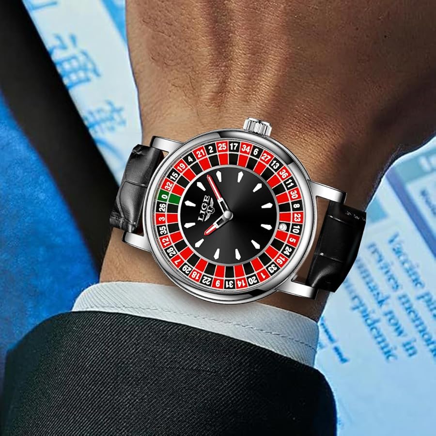 Orologio Da Uomo Stile Roulette – Quadrante 45mm, Cinturino In Pelle, Movimento Al Quarzo, Impermeabile 30m – Regalo Originale