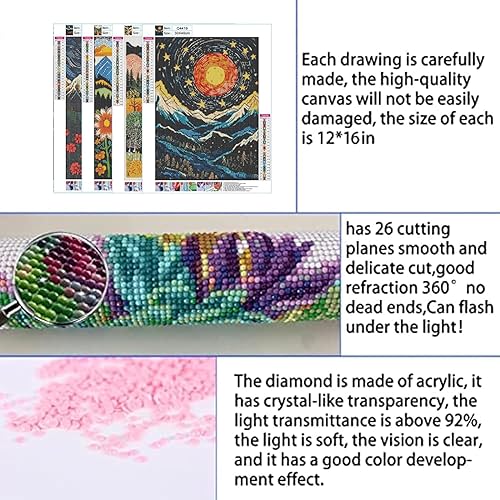 Miniatura 6 de EIBEILI Paquete de 4 kits de pintura de diamantes para adultos, kits de arte de diamantes 5D de paisaje para principiantes, bricolaje con puntos de