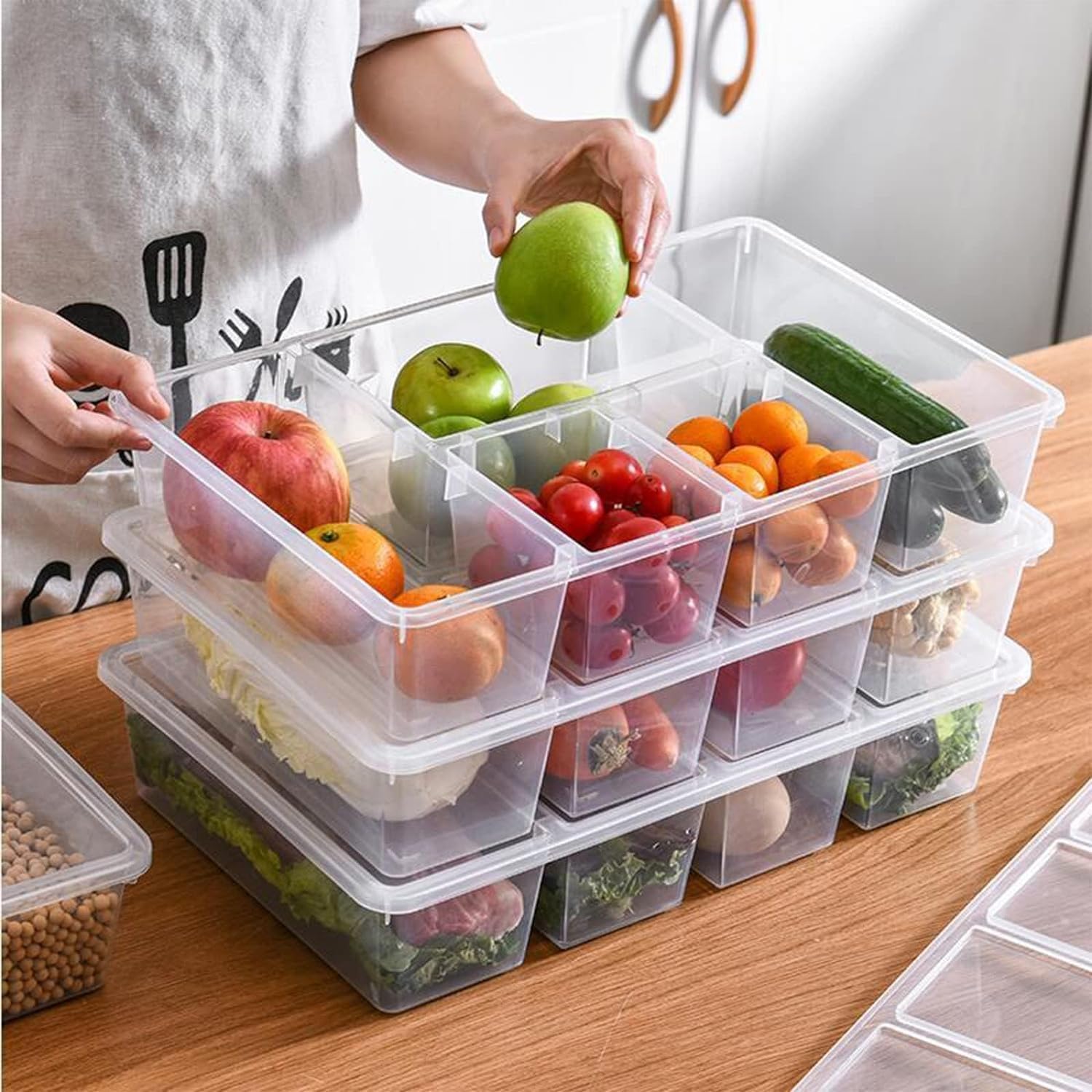 Xiran Fridge Storage Boxes, Fridge Organizers Storage Box Set, Freezer Storage Containers, Refrigerator Organiser, Fridge Storage Containers for Vegetables, Fruits, Fish, Meat (Pack of 1)