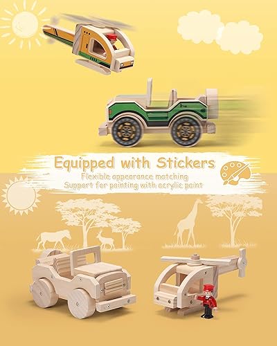 Miniatura 2 de SainSmart Jr. Kit de construcción de carpintería, juego de proyectos STEM 2 en 1 para niños, juguetes de montaje de manualidades de madera con