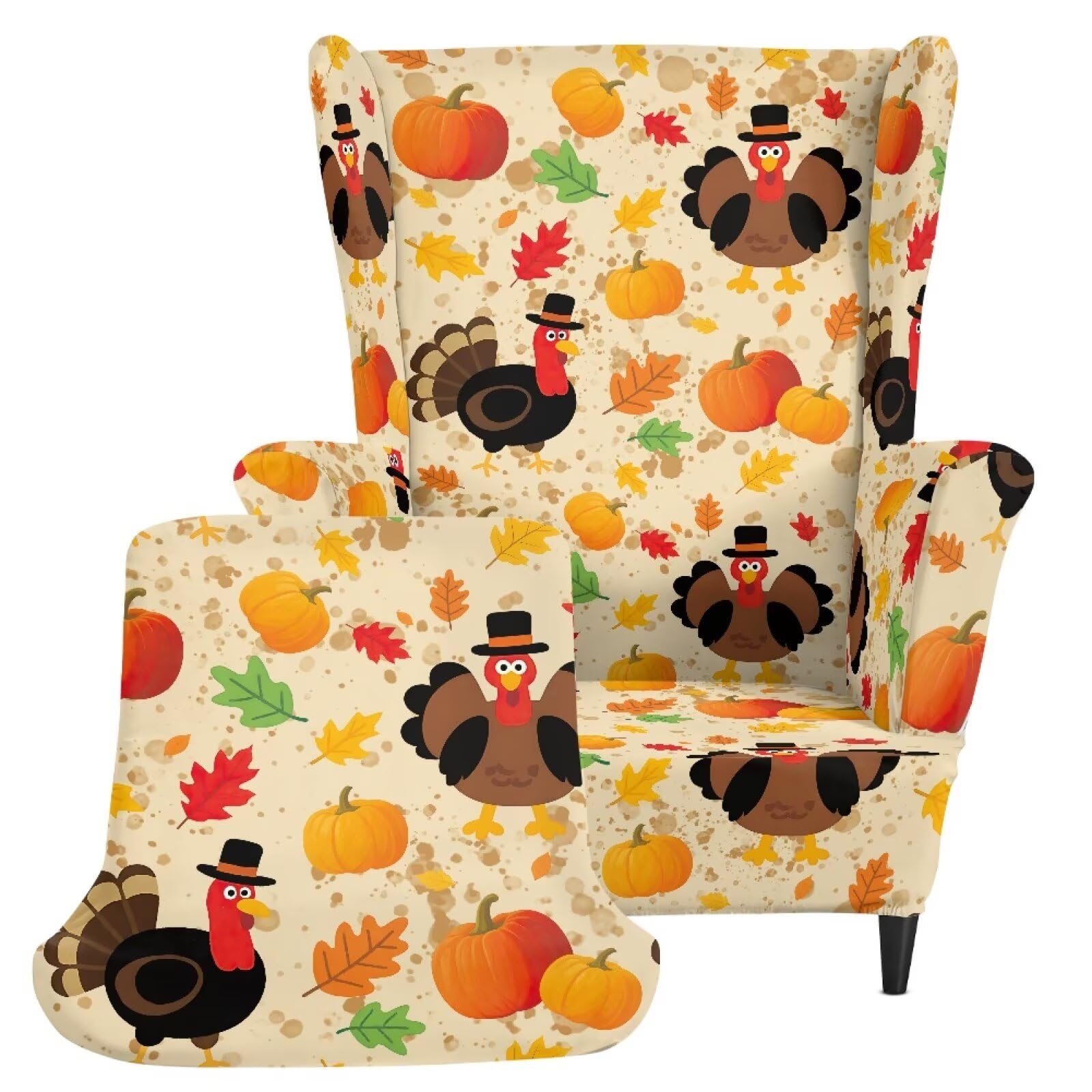 Biyejit Fall Pumpkin Turkey Recliner Cover for Wingback Armchair — image 1