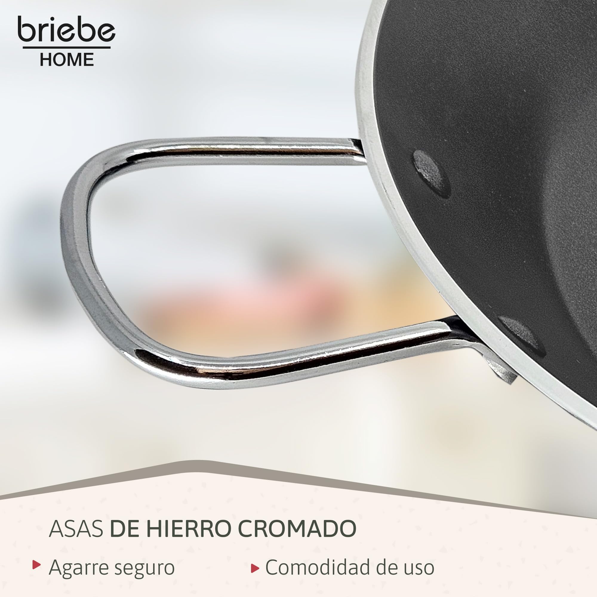 briebe Zafrán Paellera Inducción 38 cm, 7-8 Raciones de Paella, Antiadherente ILAG Ecológico sin PFOA, 3 mm Espesor, Aluminio Prensado, Apta Todas las Cocinas, Vitrocerámica, Gas, Horno