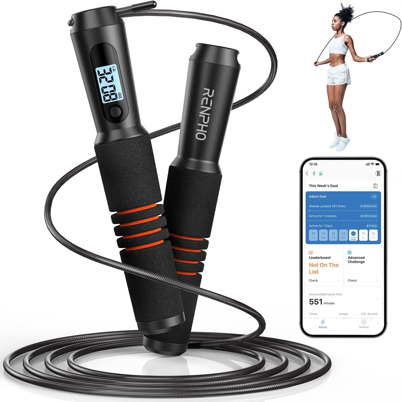 RENPHO Smart Jump Rope, Fitness Skipping Rope with APP Data Analysis, Workout Jump Ropes for Home Gym, Crossfit, Jumping Rope Counter for Exercise for Men, Women, Kids, Girls