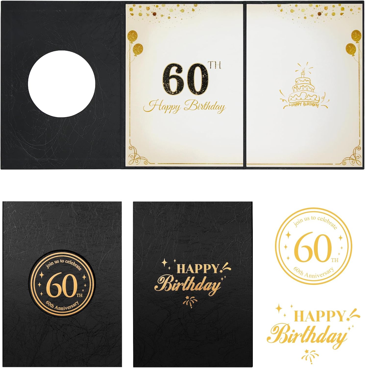 IRENE 60th Birthday Decorations, Black Gold Happy 60th Birthday Anniversary Party Guest Book for Men Women Alternative Signature Board Card for Creative Signing Party Supplies